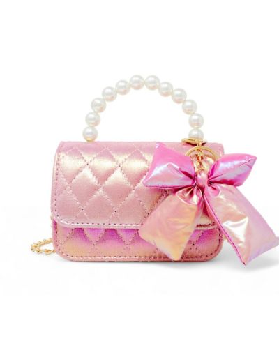 ZOMI GEMS Shiny Quilted Fluffy Bow Handbag, Hot Pink