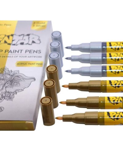 Маркеры Pintar Acrylic Paint Markers - Pack of 6 Gold & Silver с 0.7 mm Tips