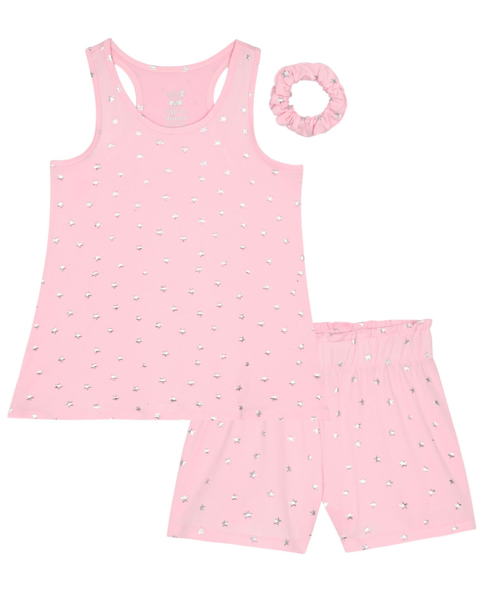 Комплект Max & Olivia Girls' 7-16 Foil Print Tank Top, Short Pants & Scrunchie, 3-Piece Set