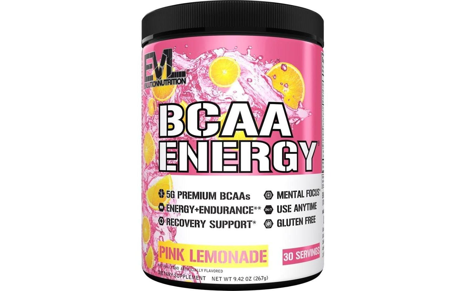 Порошок EVL BCAAs Amino Acids | Rehydrating BCAA Powder Post Workout Recovery Drink with Natural Caffeine | Pink Lemonade | 9.4oz