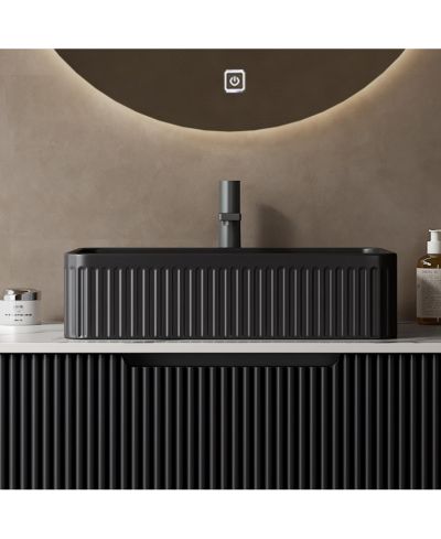 BUSDAYS 20'' Bathroom Sink, Rectangular Striped Vessel Ceramic Basin without Faucet, NO Cabinet, Black