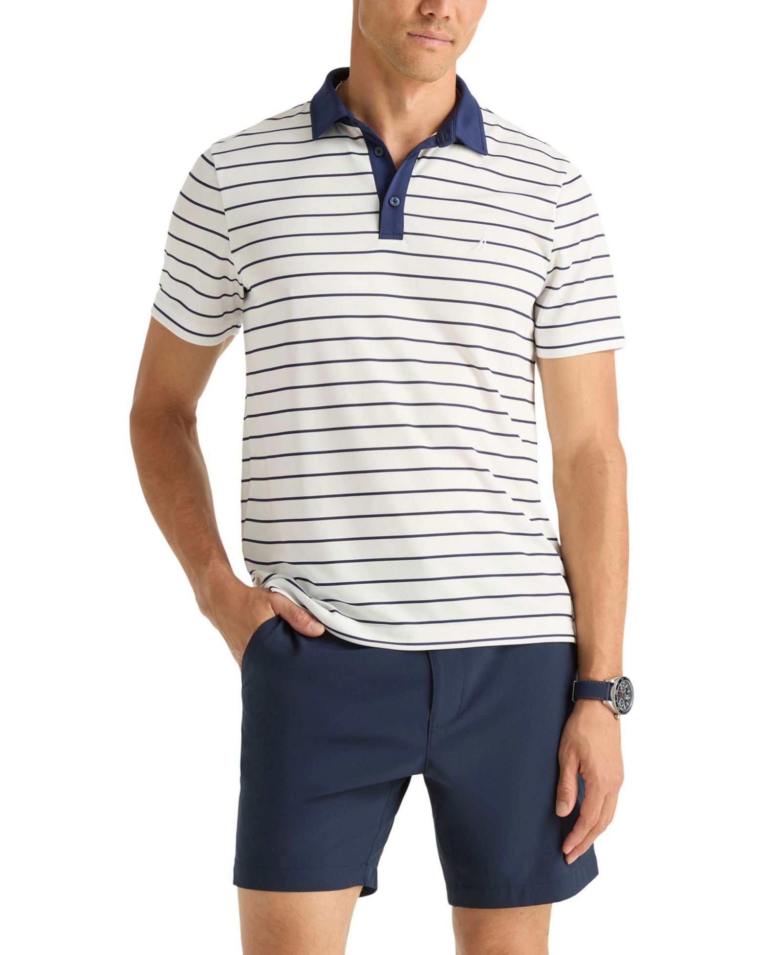 Nautica Men's Striped Moisture-Wicking Classic-Fit Polo Shirt