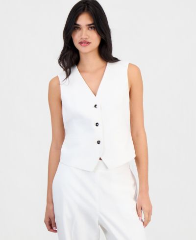 Bar III Women's Linen-Blend Button-Front Vest, Macy's Exclusive