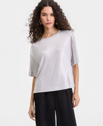I.N.C. International Concepts Women's Metallic Foil Crewneck T-Shirt, Macy's Exclusive