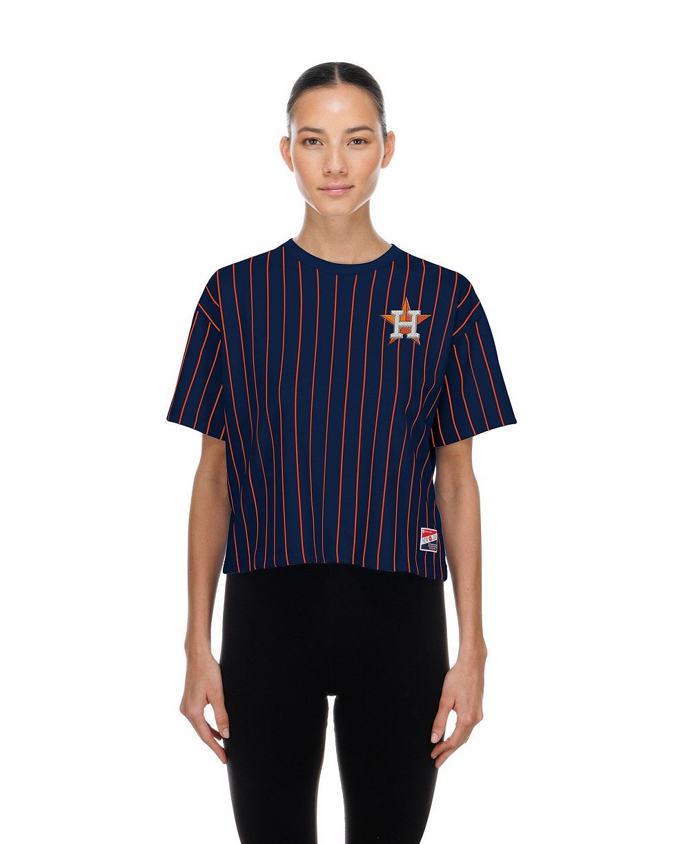 New Era Женская футболка Houston Astros Throwback Meshback Pinstripe Boxy, темно-синяя