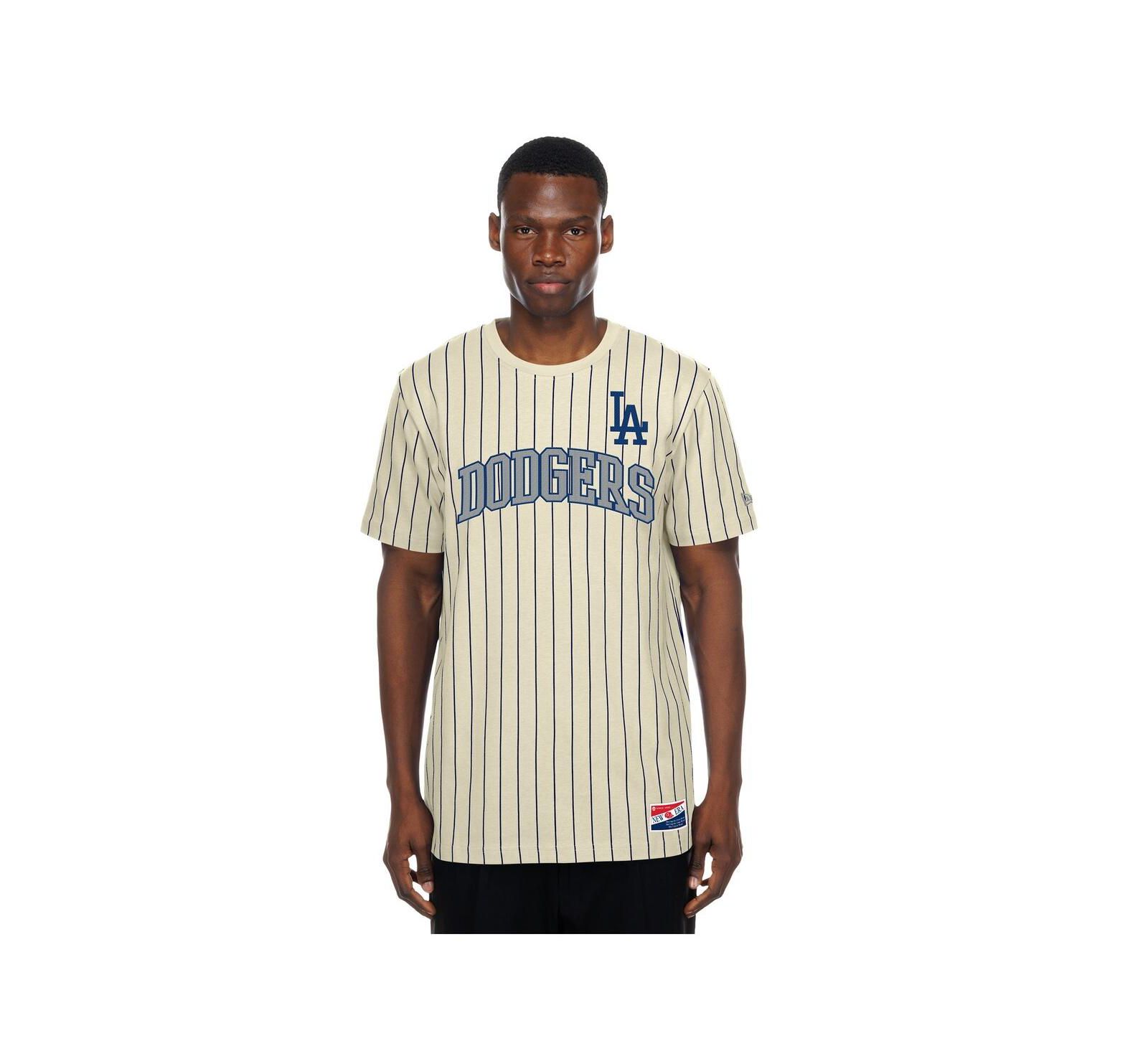 New Era Men's Cream Los Angeles Dodgers Throwback Meshback Pinstripe T-Shirt