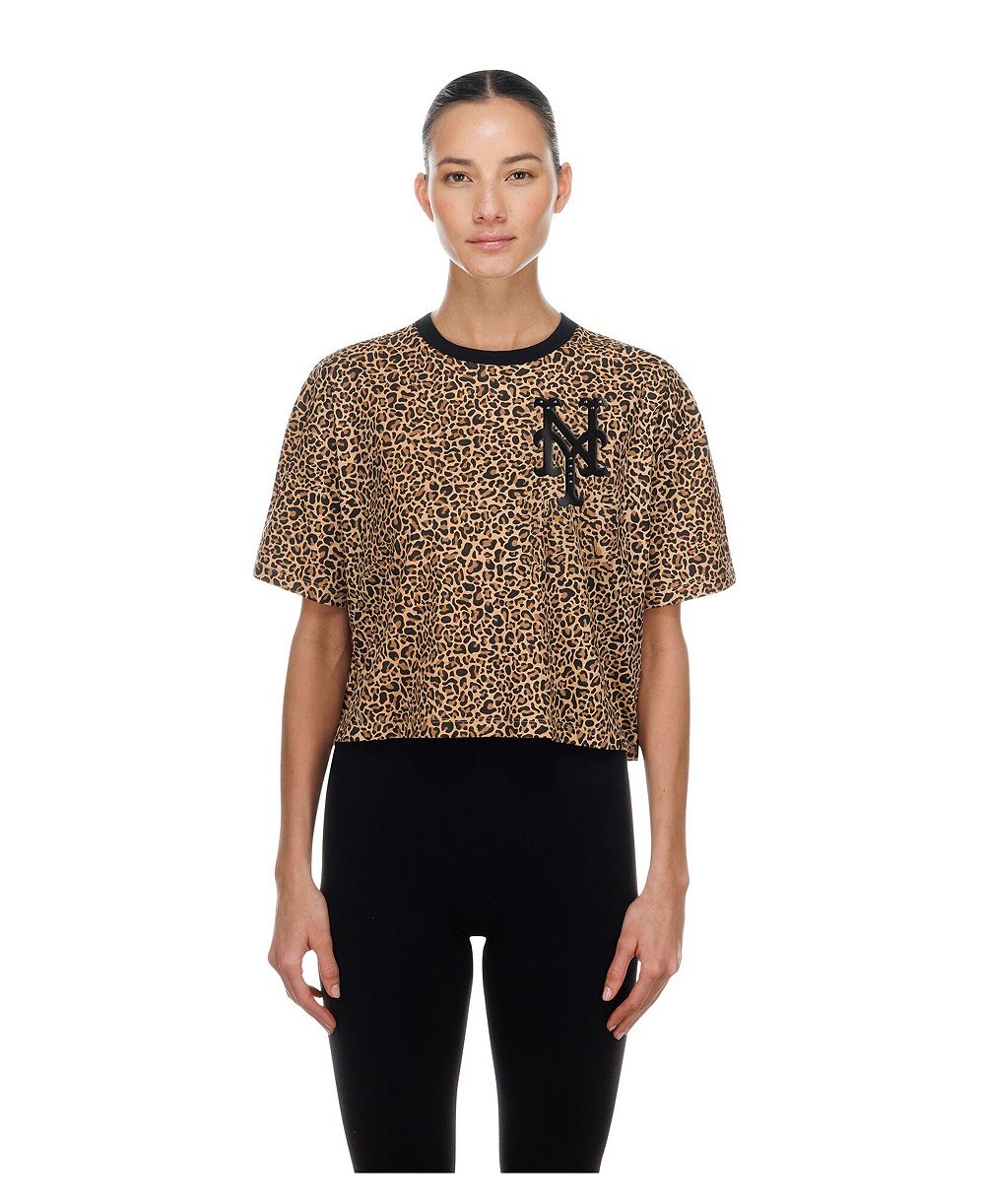 Женская футболка New Era New York Mets Leopard-Print Cropped Cotton