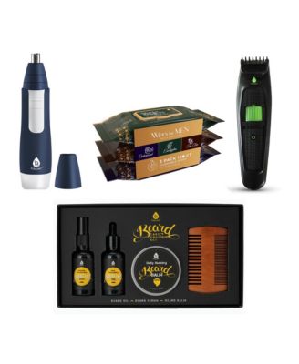 PURSONIC Full-Range Men's Grooming: 4-Piece Beard Care Set, Beard and Body Trimmer, Nose Trimmer, & Assorted Face and Body Wipes