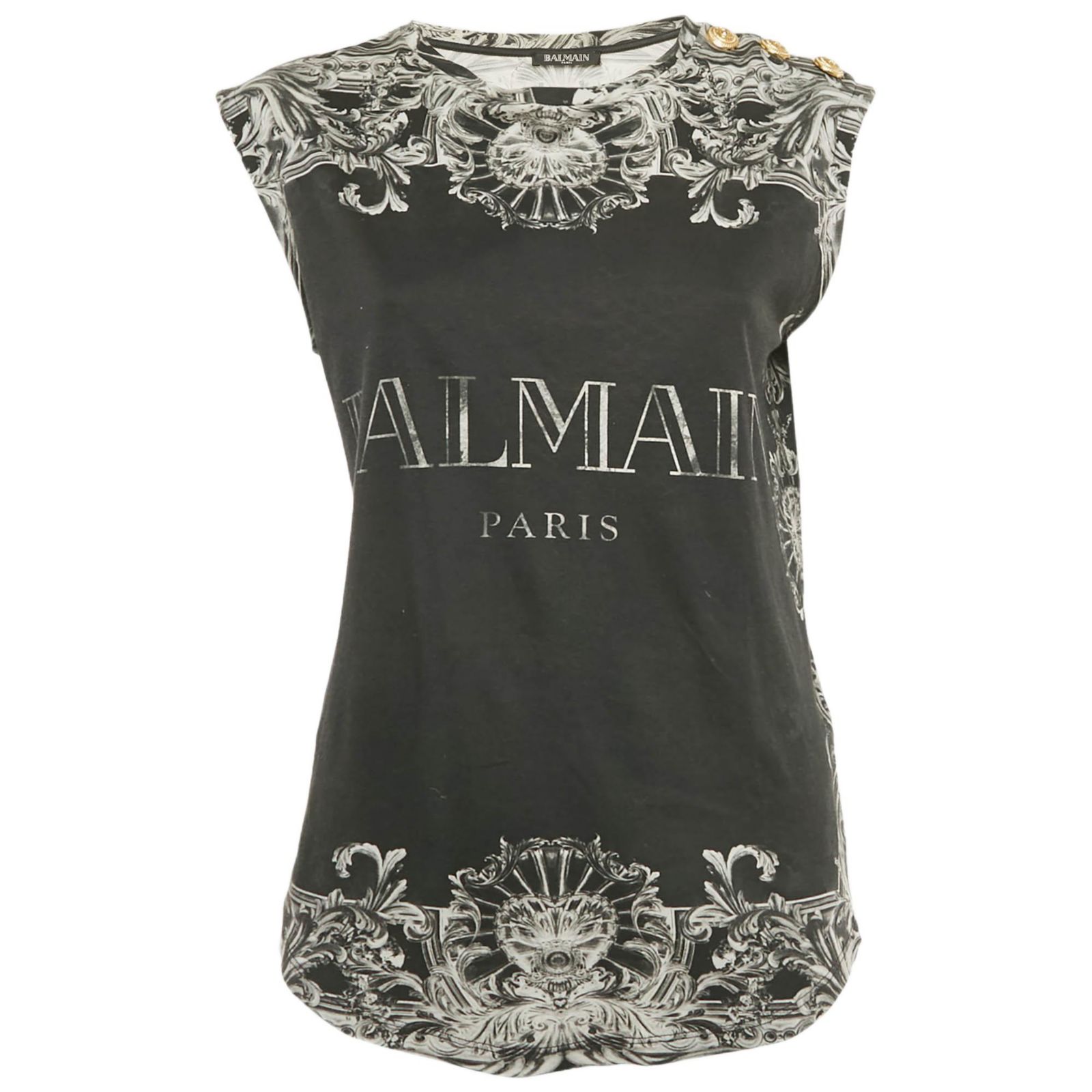 Pre-Owned Balmain Женский черный топ без рукавов из хлопка с принтом