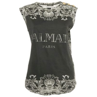 Pre-Owned Balmain Женский черный топ без рукавов из хлопка с принтом