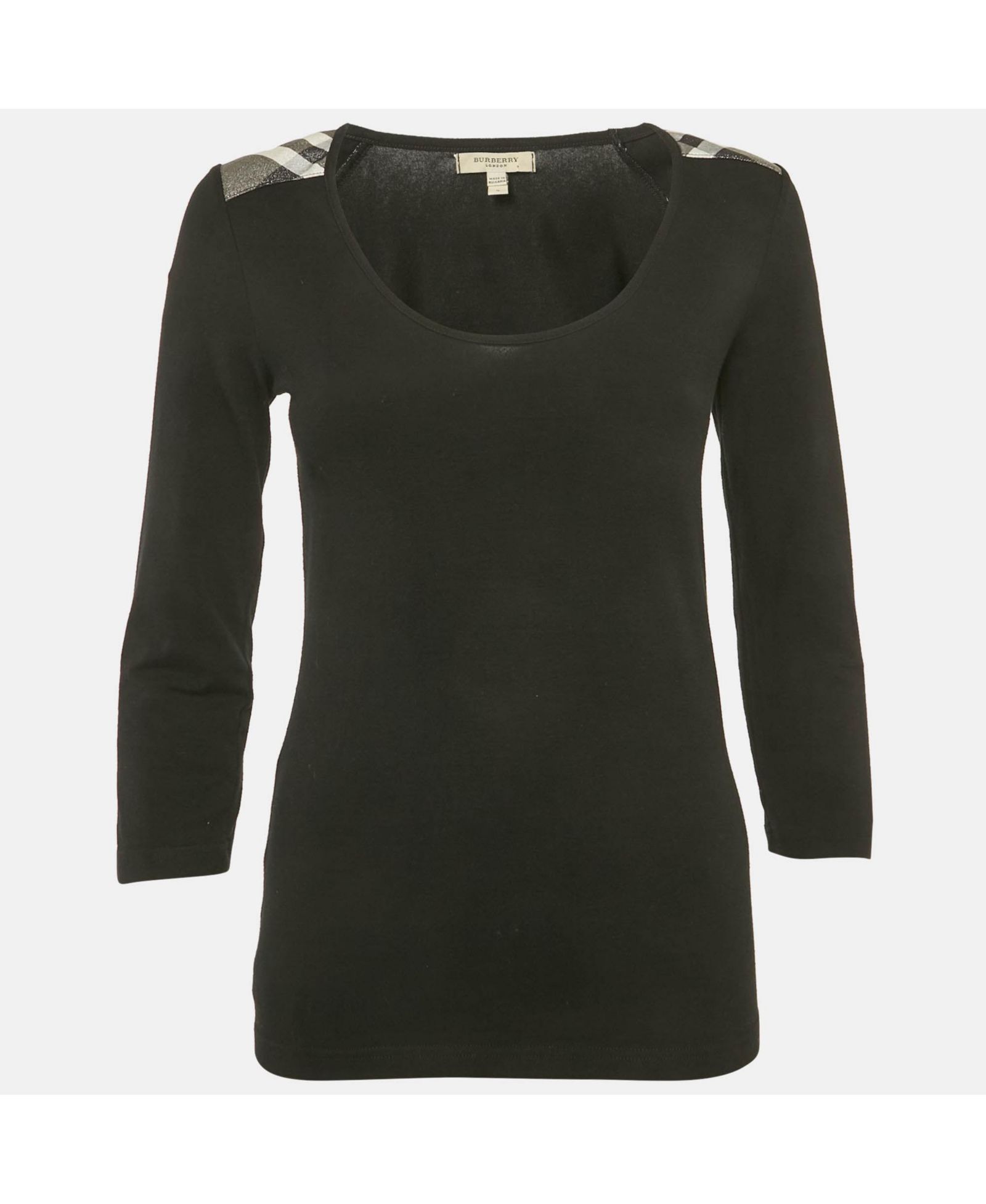 Pre-Owned Burberry Women's Black Checks Trim Jersey Long Sleeve T-Shirt