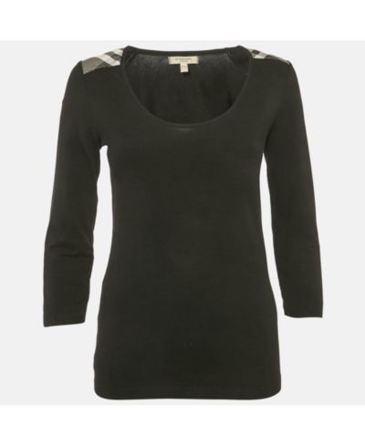 Pre-Owned Burberry Women's Black Checks Trim Jersey Long Sleeve T-Shirt