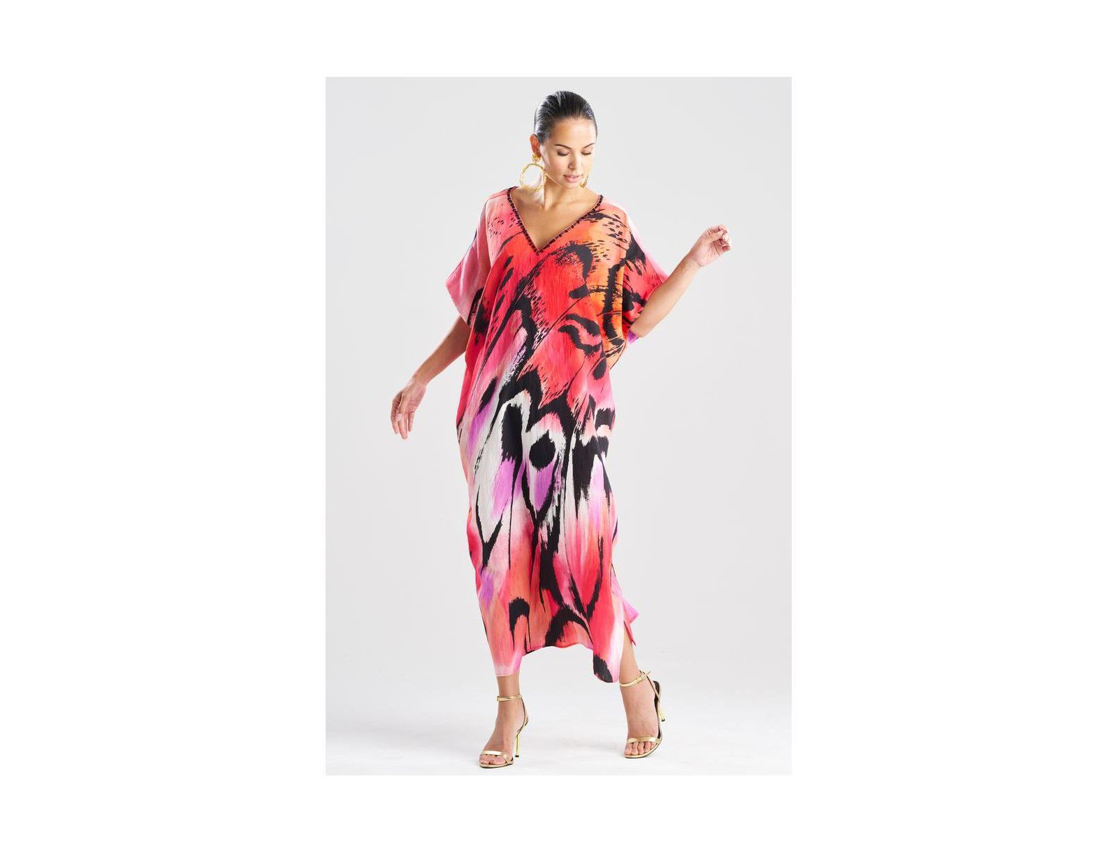 Женская кафтан Natori Butterfly - Linen Blend с бисером