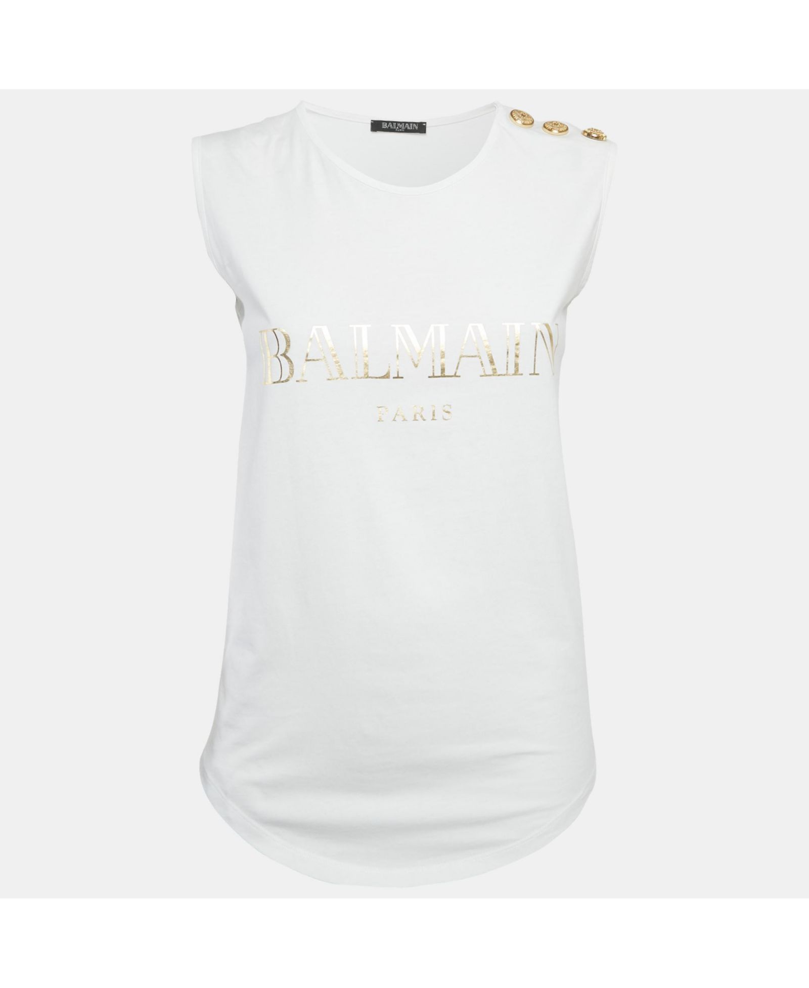 Pre-Owned Balmain Women's White Logo Print Jersey Sleeveless T-Shirt