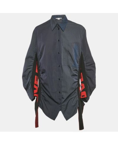 Pre-Owned Stella Mccartney Women's Navy Blue Pinstripe Cotton Ruche Shirt