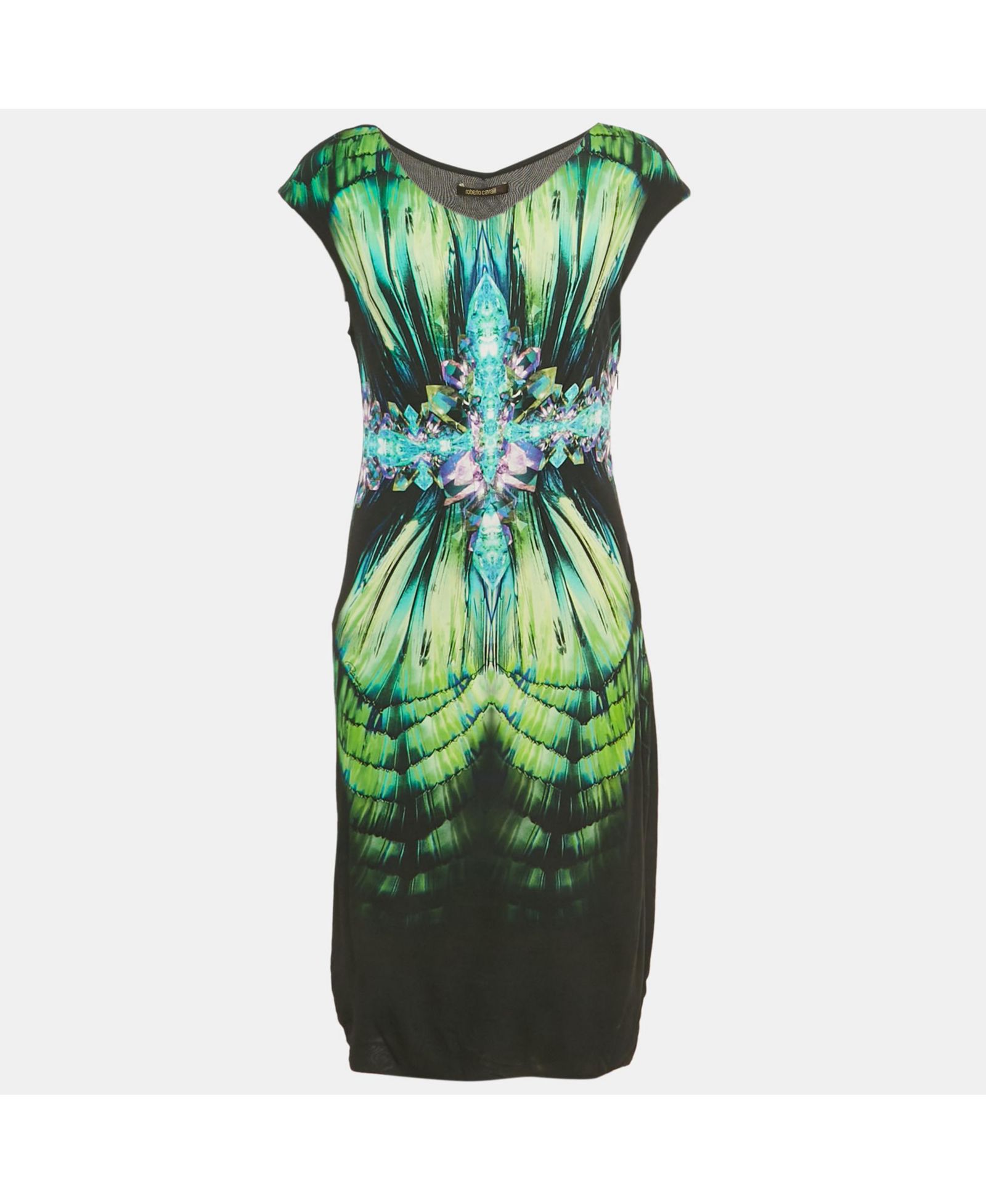 Платье миди Pre-Owned Roberto Cavalli Black Printed Jersey