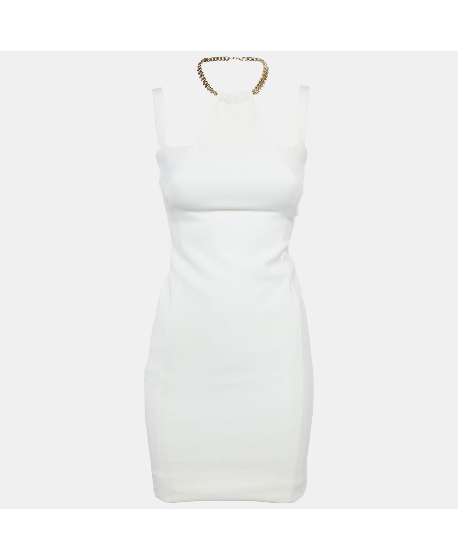 Pre-Owned Versace Women's Collection White Crepe Chain Detail Mini Dress