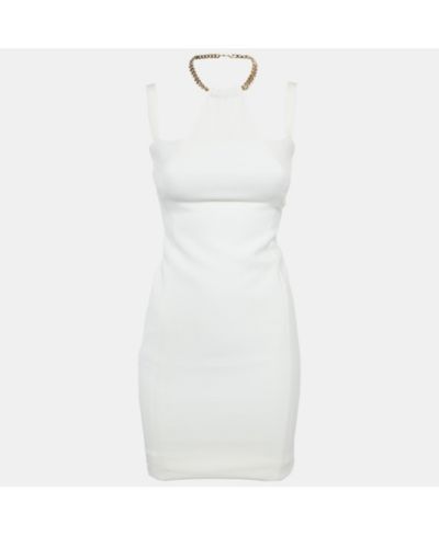 Pre-Owned Versace Women's Collection White Crepe Chain Detail Mini Dress