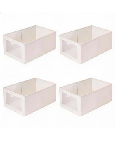 YIGII 4 Pack Foldable Linen Storage Bins with Clear Window for Multi-Purpose Use