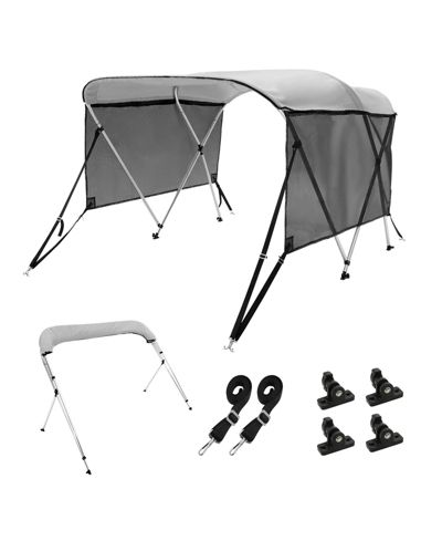 Mecale 3 Bow Bimini Top Boat Cover, 600D Polyester Canopy с Mesh Sidewalls, 1" Aluminum Frame, Storage Boot, Light Grey