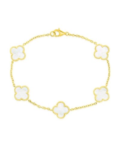 Simona Sterling Silver, Mother of Pearl Clover, Beaded Outline Bracelet