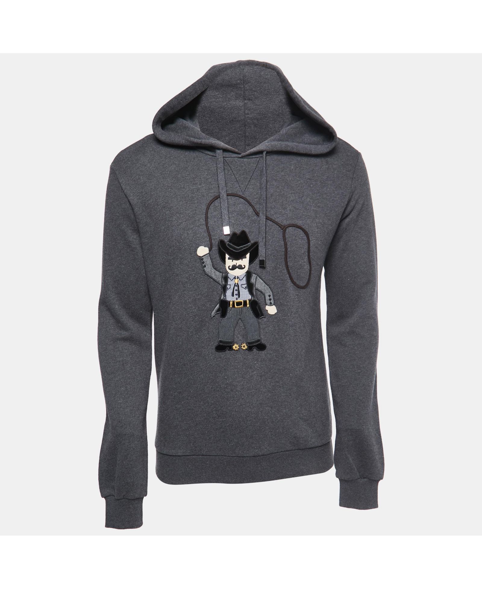 Pre-Owned Dolce & Gabbana Men's Grey Cowboy Patch Cotton Hoodie