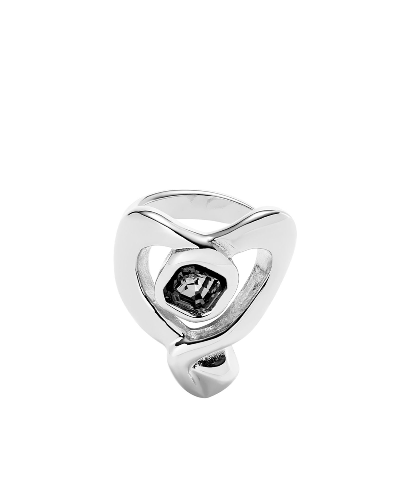 Серебряное кольцо UNOde50 с большим сердцем и черным кристаллом