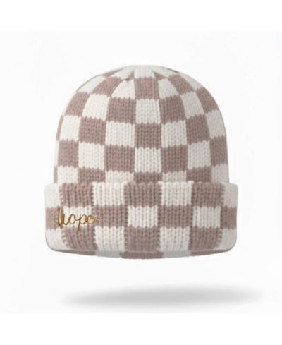 Женский вязаный бини Headbands of Hope Two-Tone Checkerboard Knit Beanie - Cream + Brown