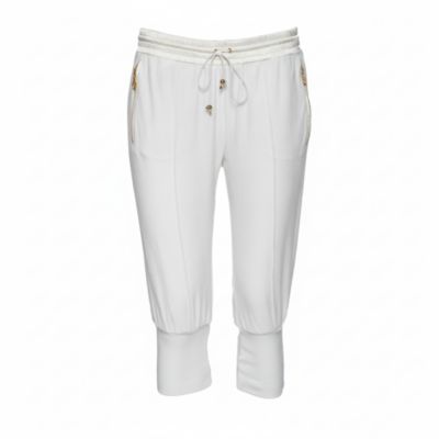 Брюки Roberto Cavalli Women's White Cotton Rib Knit Detailed Cropped
