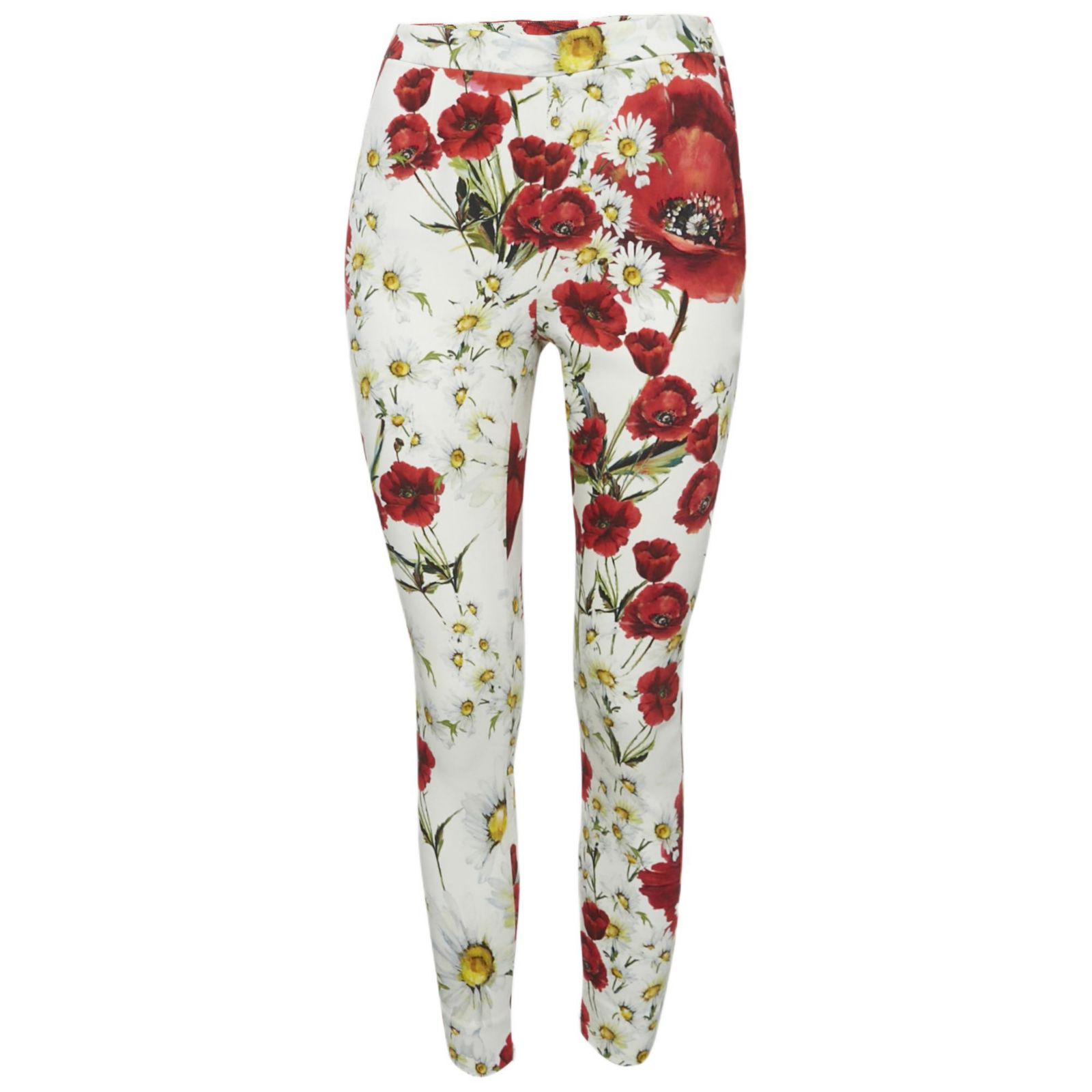 Pre-Owned Dolce & Gabbana Women's White Floral Print Crepe Trousers