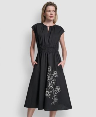 DKNY Women's Cap-Sleeve Jewel Neck Keyhole Midi Dress