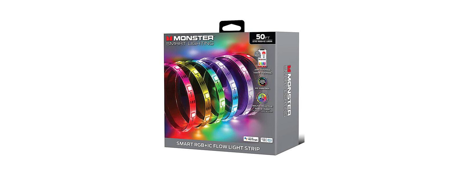 Monster 50 Ft IR Remote Controlled RGB+IC LED Light Strip with Dynamic Color Flow and Sound Reactive Effects