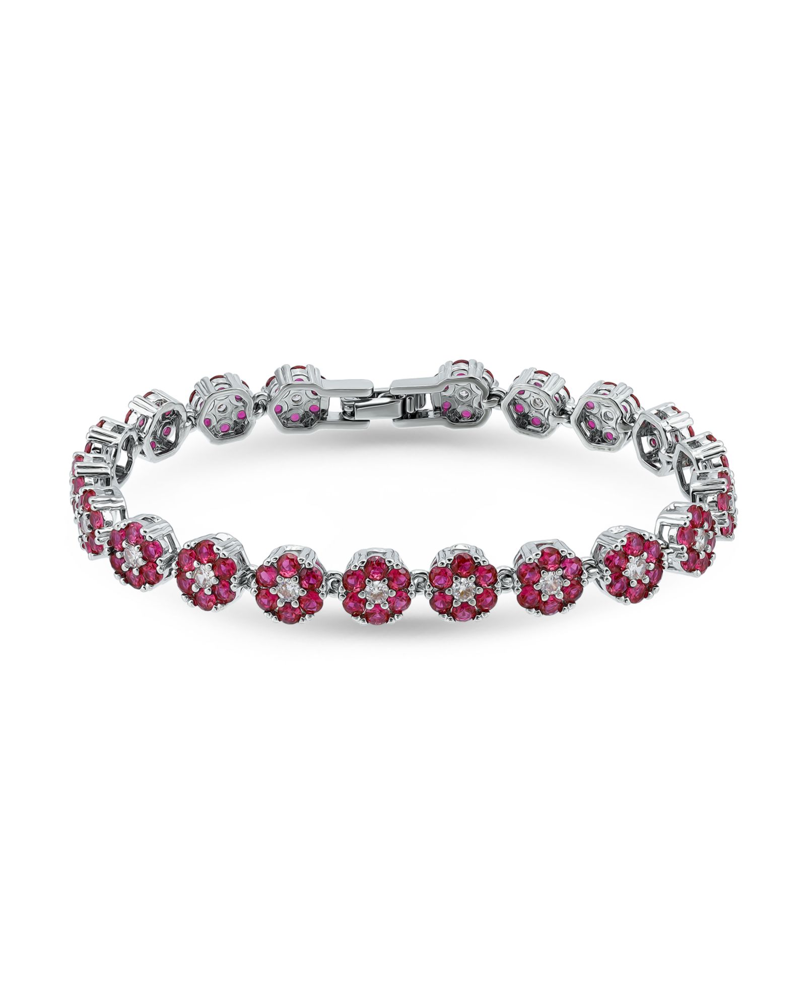 Браслет Macy's 1 ct. t.w 2mm Round Cut Cubic Zirconia Ruby Red Glass Stones Cluster Flower Link