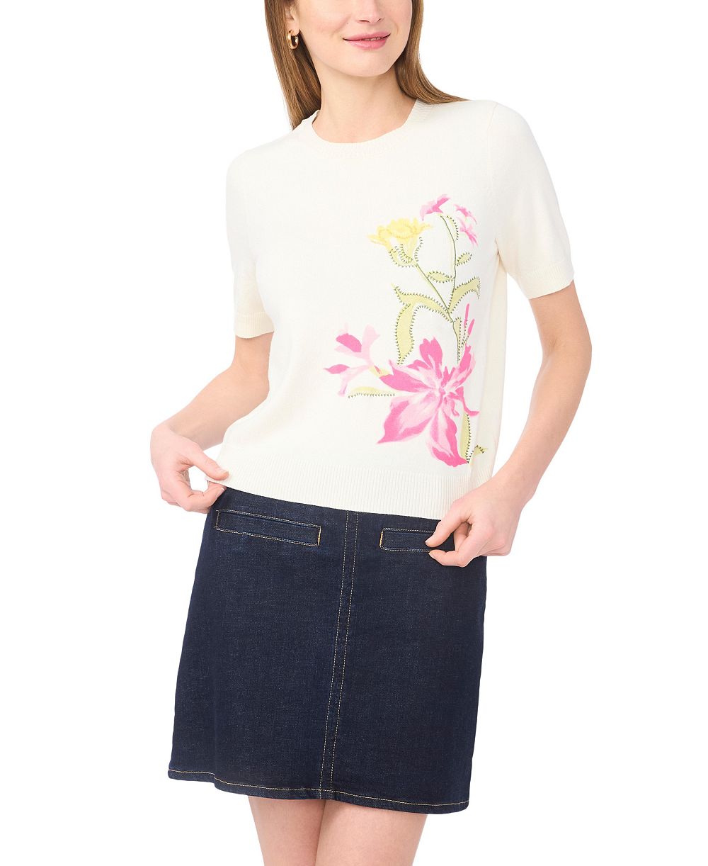 Vince Camuto Women's Floral Short-Sleeve Sweater