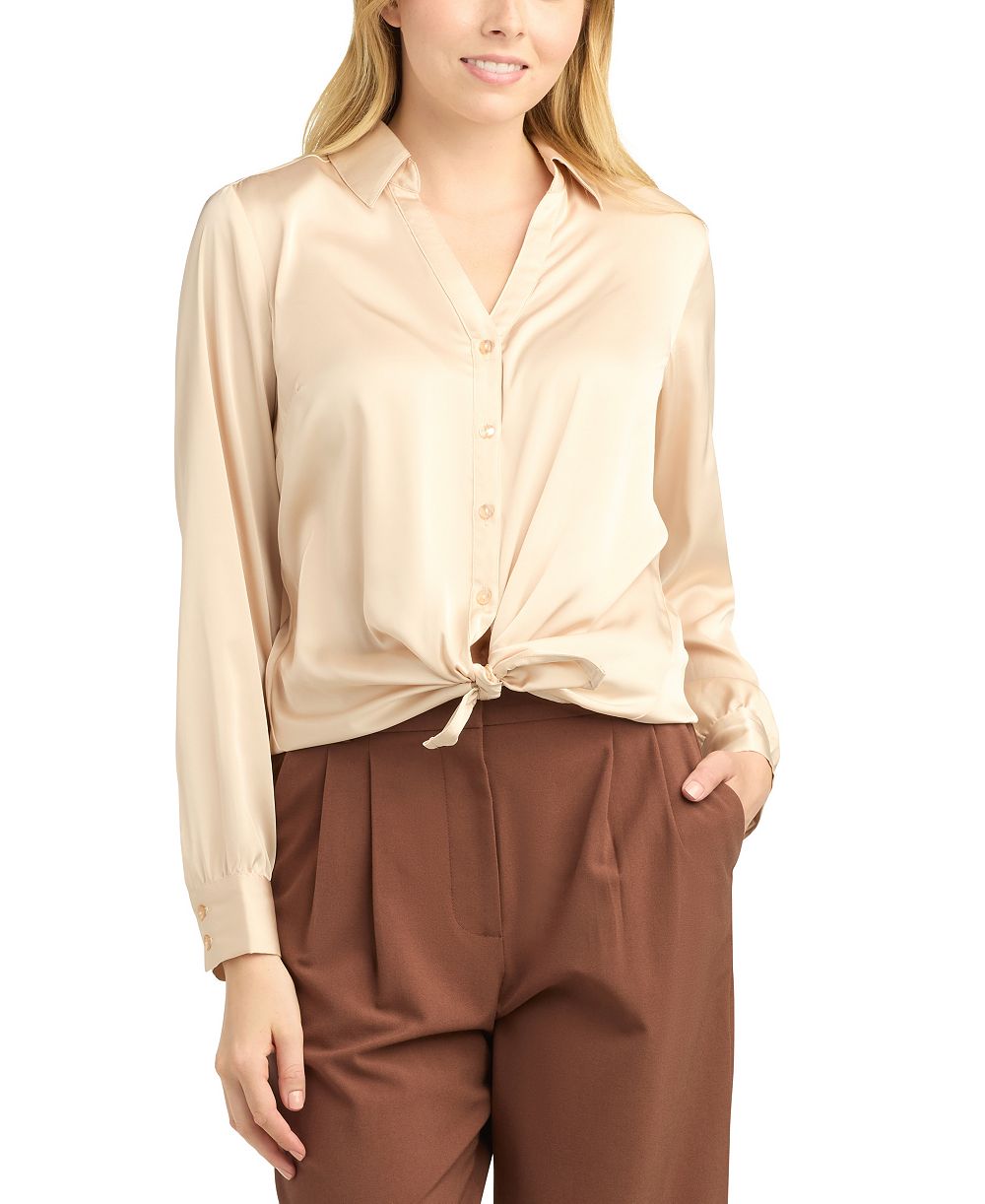 BCX Juniors' Stretch Satin Button-Up Shirt