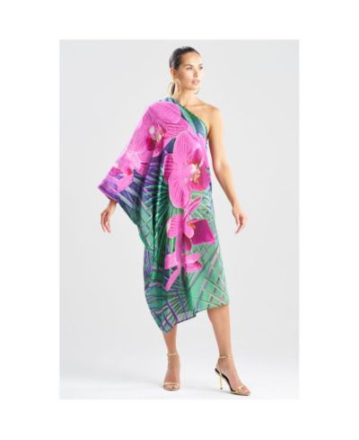 Natori Women's Orchid - Silk Cotton Voile One Shoulder Caftan w/ Beading