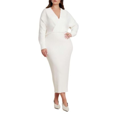 ELOQUII Women's Wrap Sweater Maxi Dress