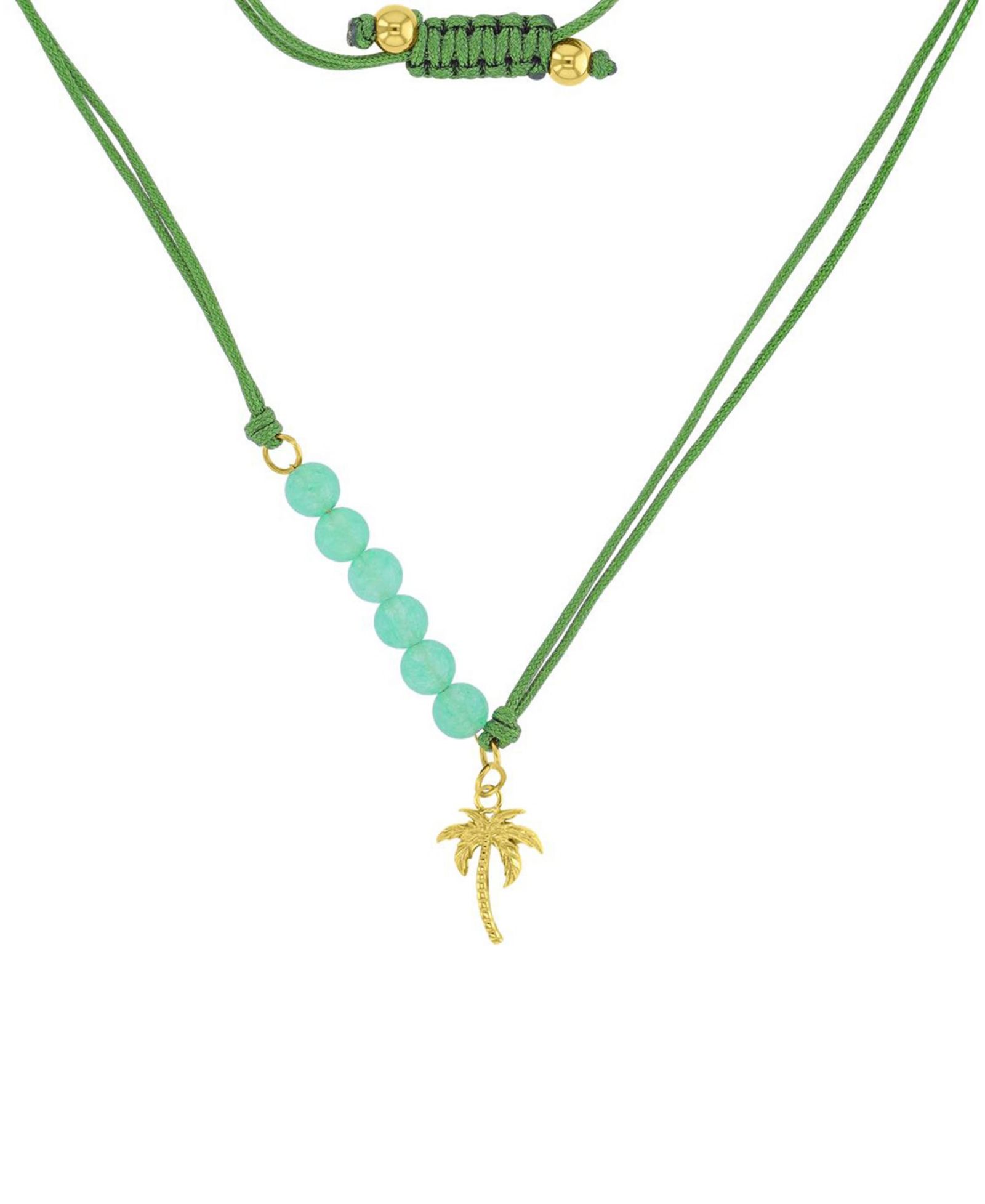 ROXY Waterproof Yellow Palm Tree Green Aventurine Adjustable Necklace