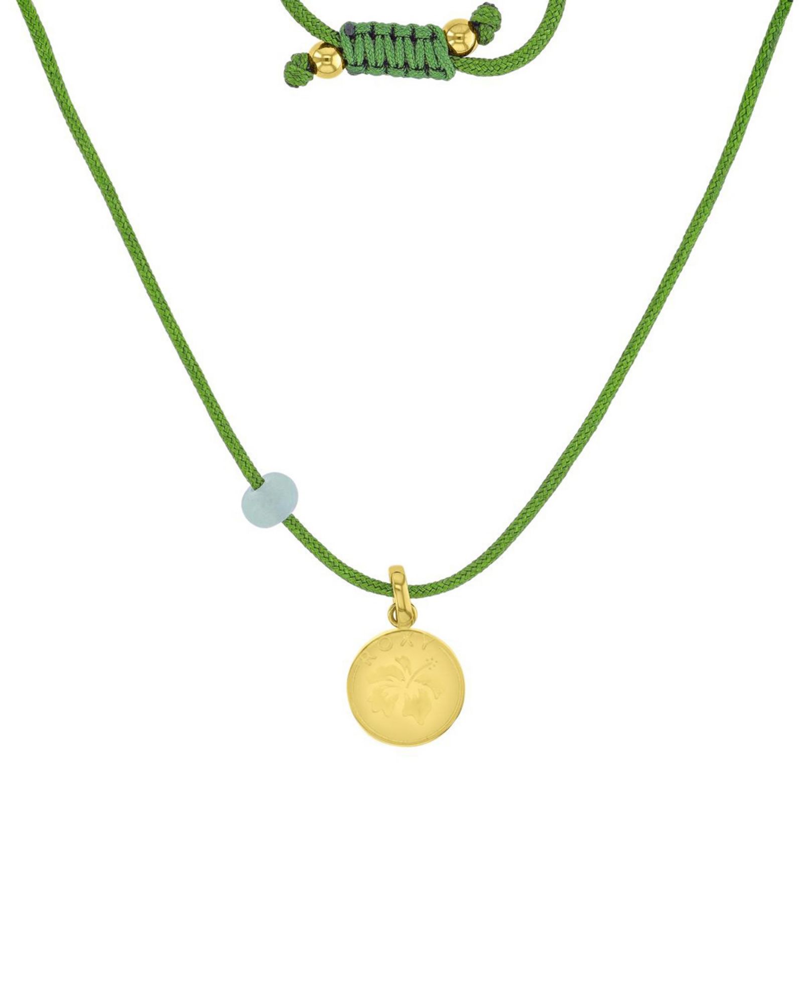 ROXY Waterproof Yellow Hibiscus Green Aventurine Adjustable Necklace