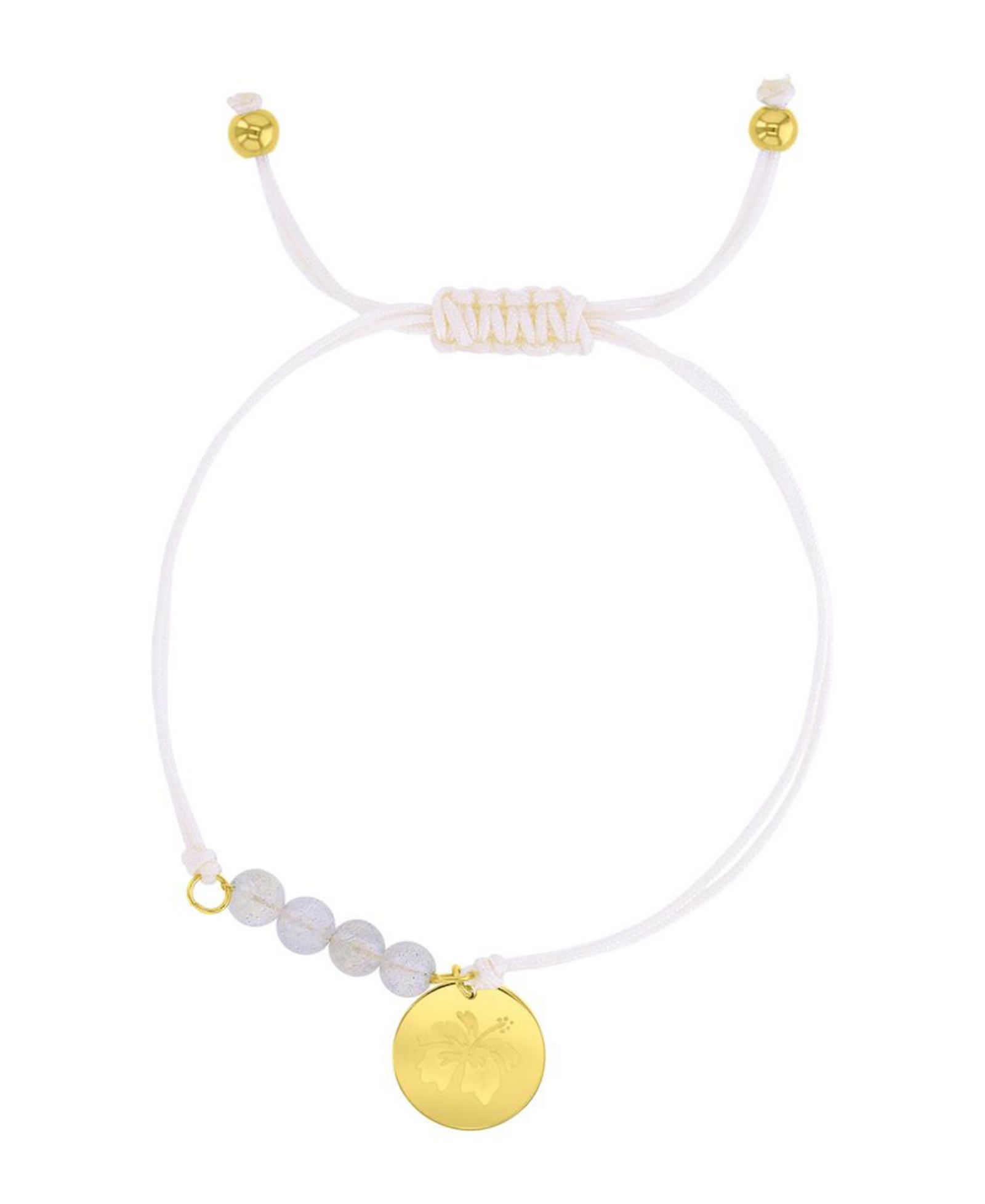 ROXY Waterproof Yellow Hibiscus Disc Labradorite Adjustable Bracelet