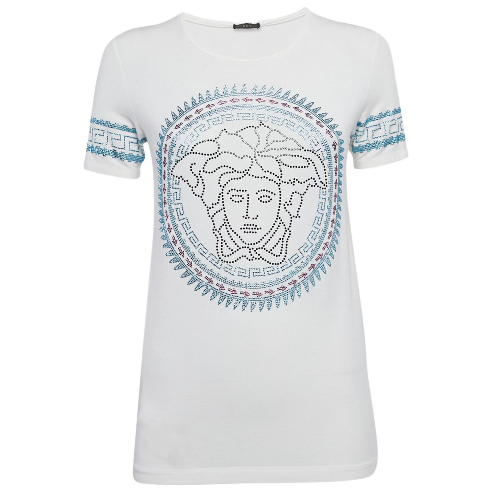 Pre-Owned Versace Women's White Medusa Embellished Jersey T-Shirt