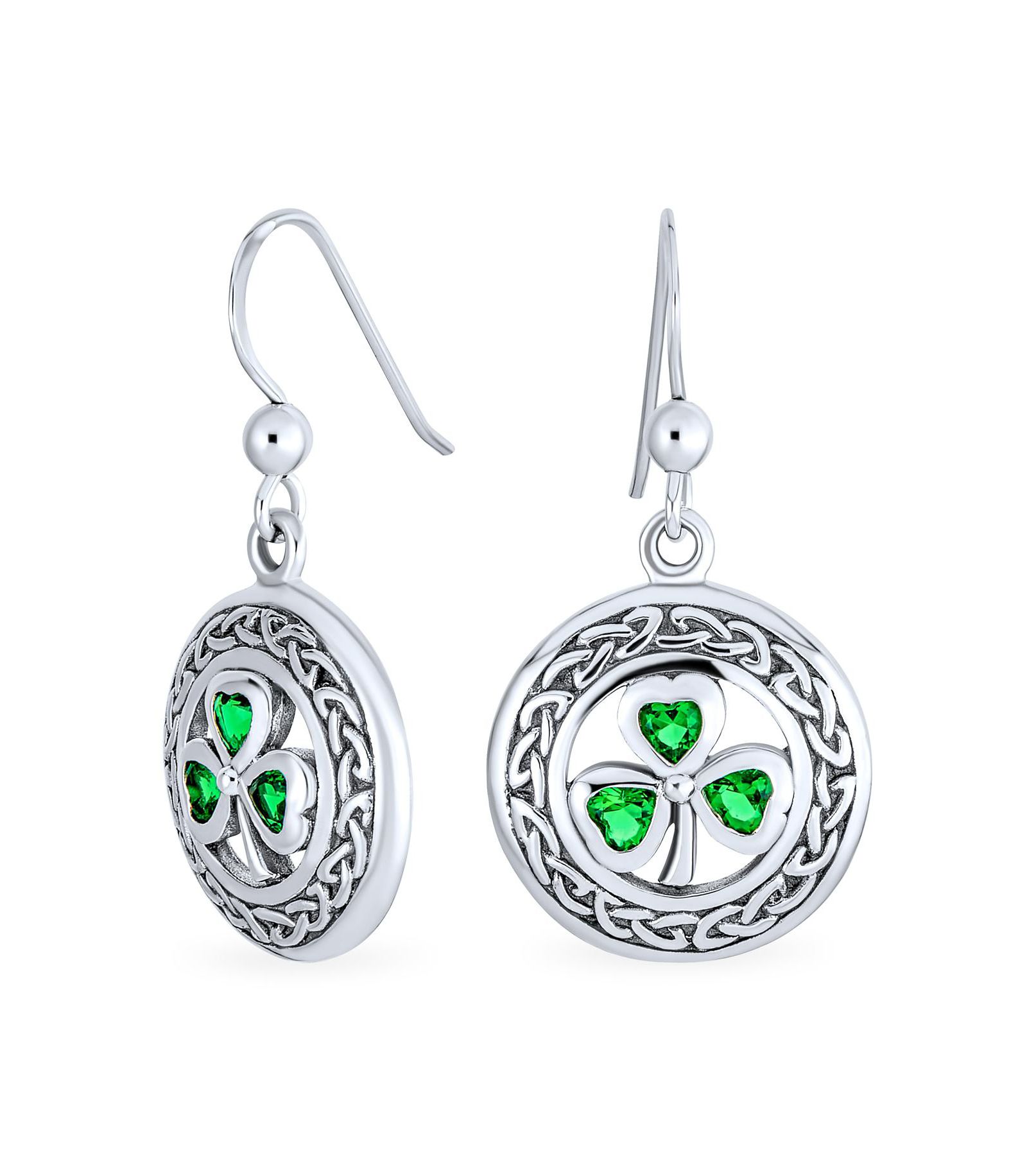 Bling Jewelry серьги-подвески в виде зеленого клевера с кельтским узлом