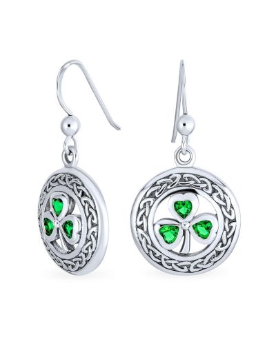 Bling Jewelry Green Clover Celtic Knot Circle Dangle Earrings