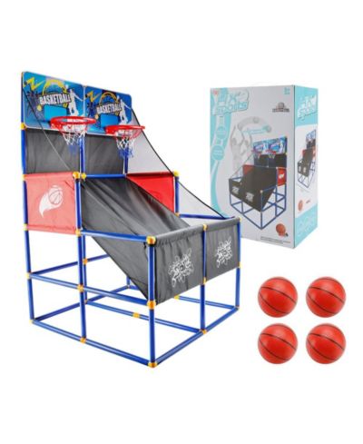 Bruce & Shark Double Hoop Basketball Arcade Game for Kids, Indoor/Outdoor Sports Toy with 4 Balls & Pump