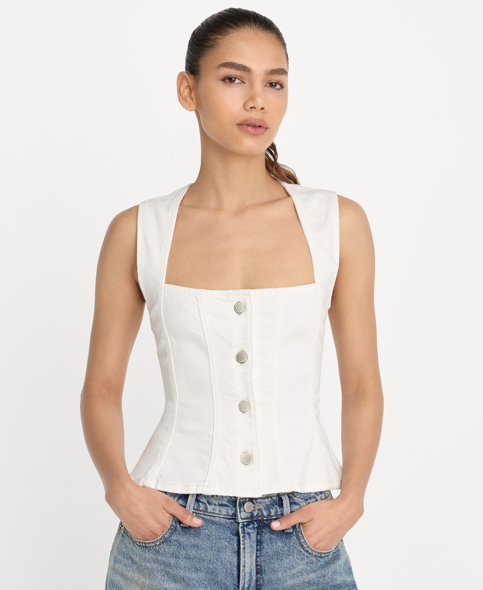 Good American Women's Button-Front Peplum Top