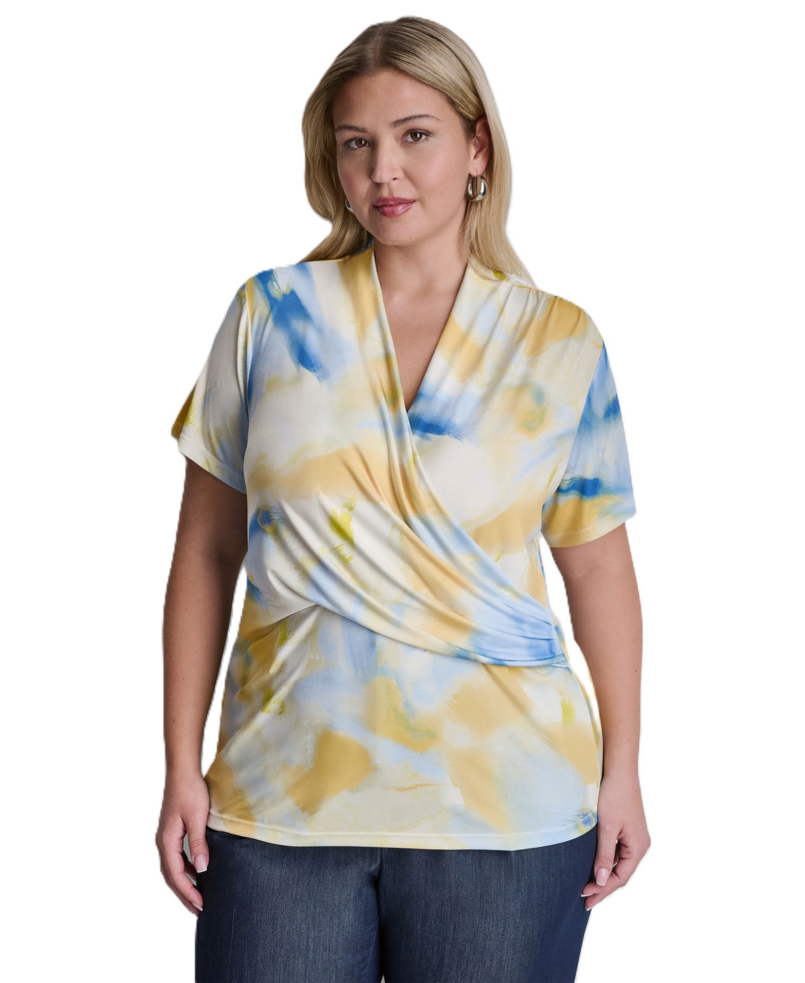 DKNY Plus Size V-Neck Short-Sleeve Wrap Top