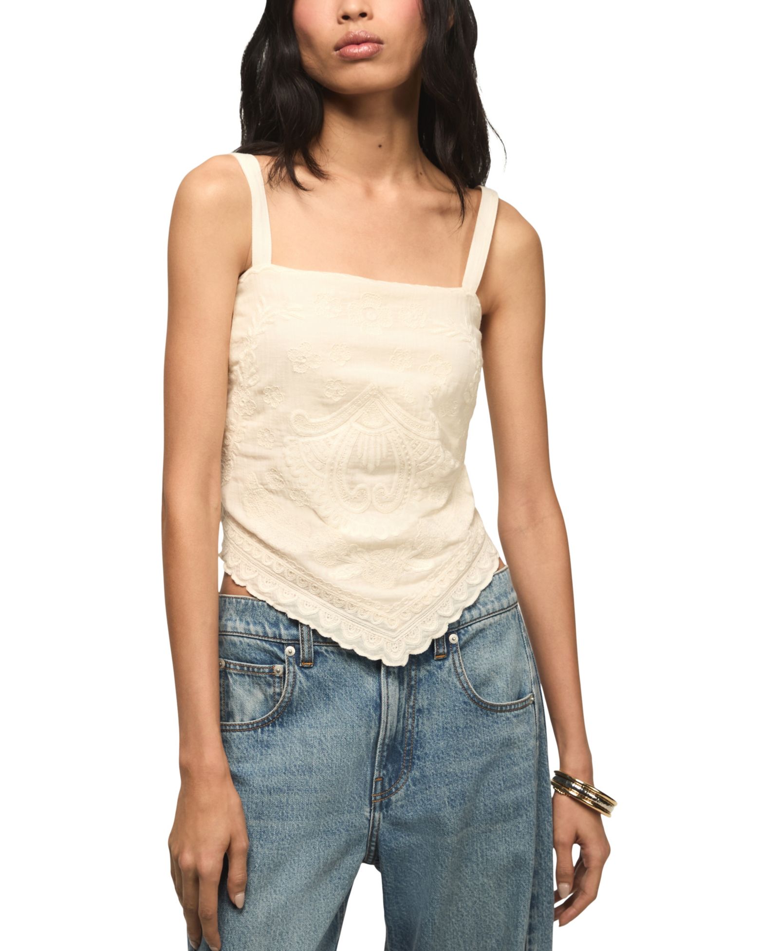 Lucky Brand Women's Festival Embroidered Square Neck Top