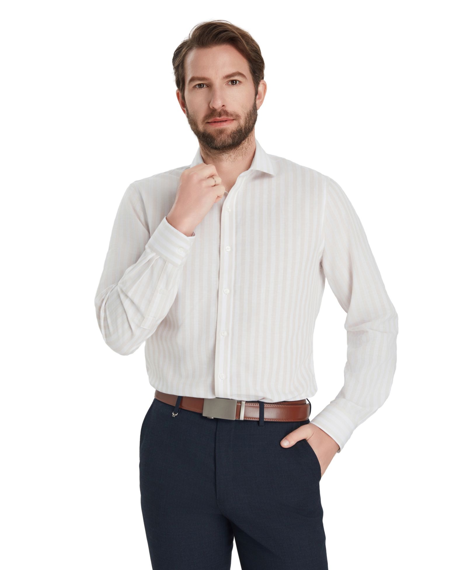 Мужская классическая рубашка Bar III Men's Slim-Fit Linen Joseph Stripe
