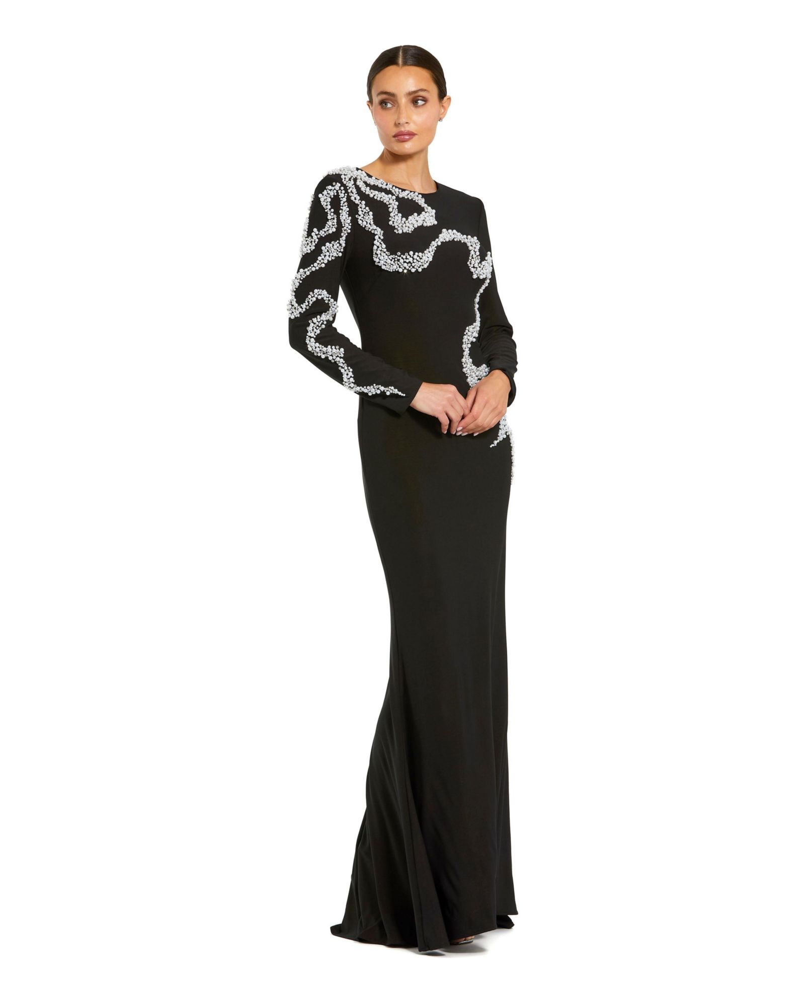 Вечернее платье Mac Duggal Women's Jersey Long Sleeve Beaded Column
