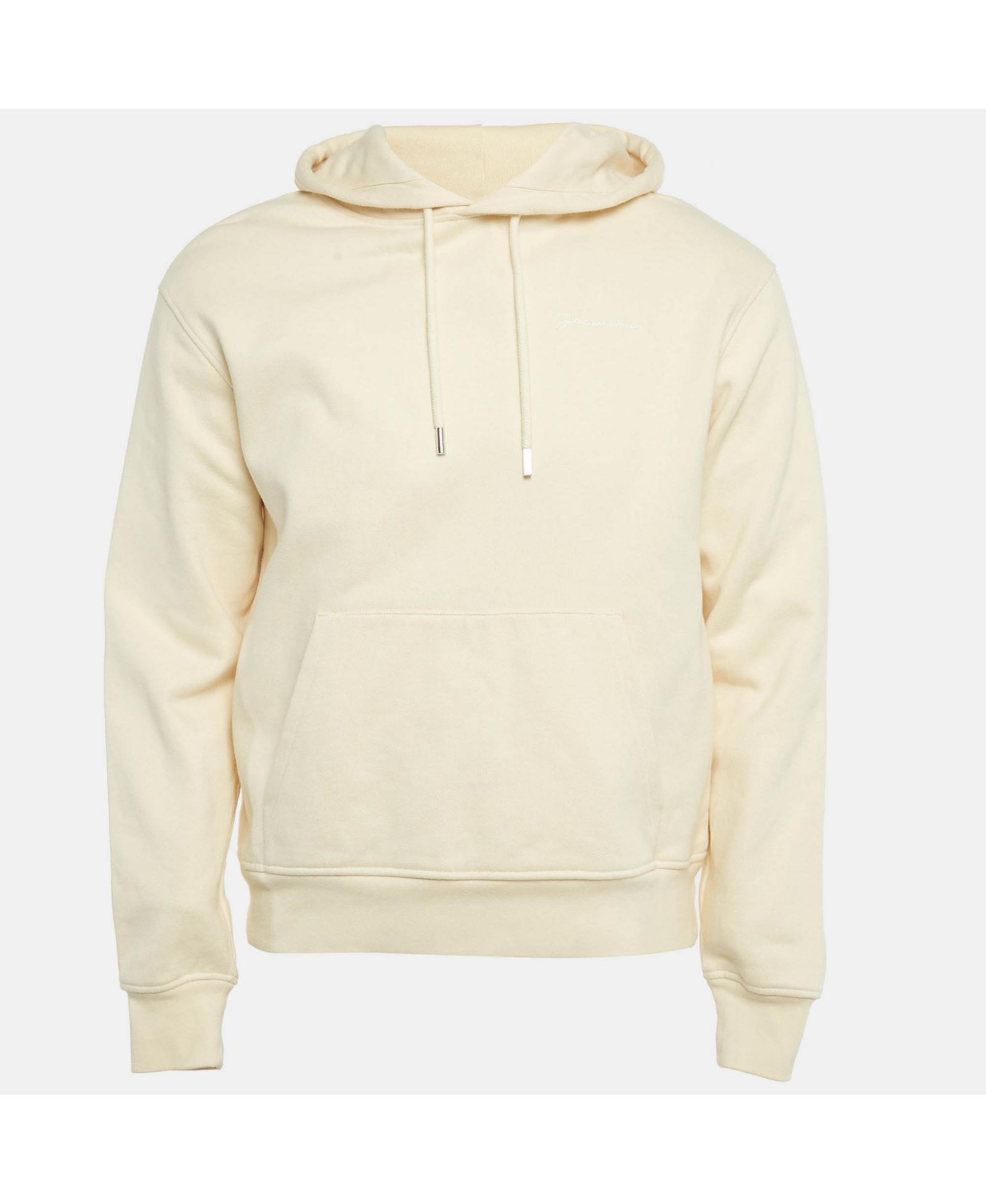 Pre-Owned Jacquemus Men's Cream Logo Embroidery Cotton Hooded Sweatshirt